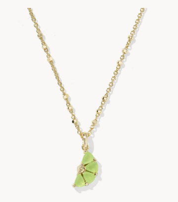 KENDRA SCOTT- Lime Gold Short Pendant Necklace in Lime Green Glass